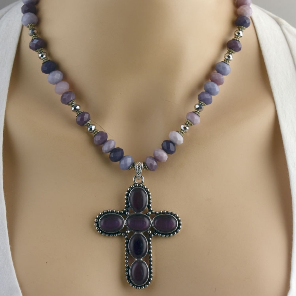Amethyst Cross Necklace & Earring Set